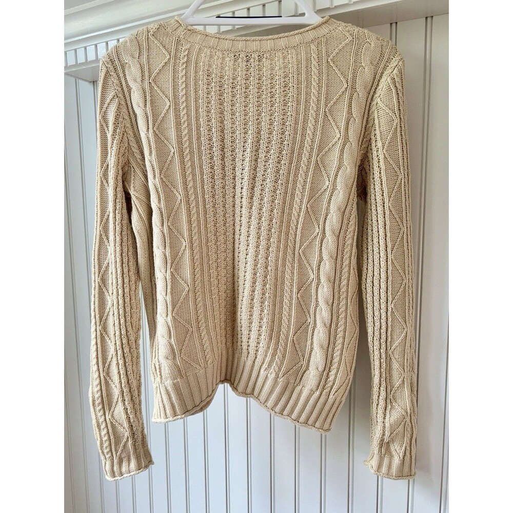 Vtg Ralph Lauren American Flag Aran Cable Knit Sweater 100% Cotton Cream Size M - Picture 8 of 11